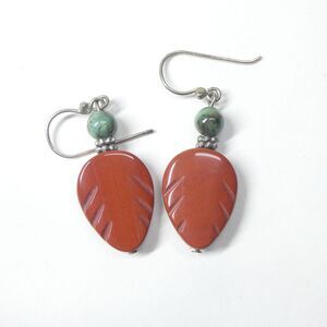 Stone Earrings Carved Leaf Red Green Vintage Dangle